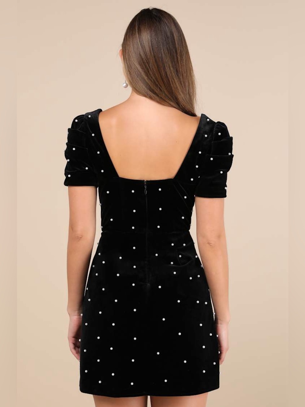 Lulus Luxe Possibilities Black Velvet Pearl Mini Dress Size XL NWT - Picture 9 of 12
